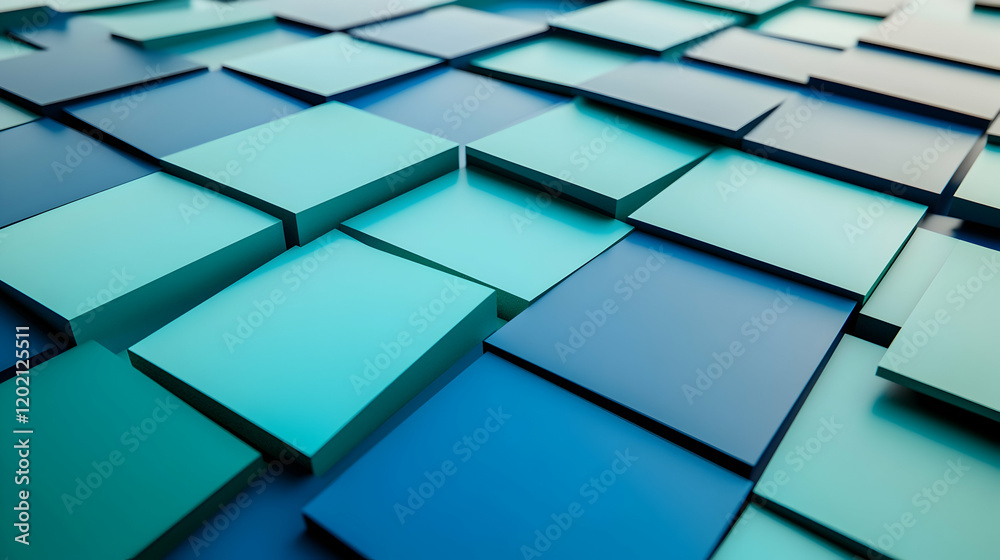 Sticker minimalistic overlapping squares in shades of blue and green forming a clean geometric pattern with 