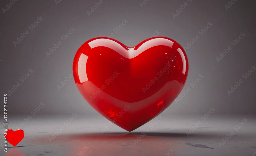 Aufkleber A red heart is shown in a grey background. The heart is the main focus of the image and it is the center of attention. The grey background creates a sense of contrast and emphasizes the red heart