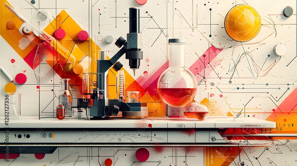 Wall mural vibrant and dynamic abstract science featuring a playful combination of geometric shapes stylized la