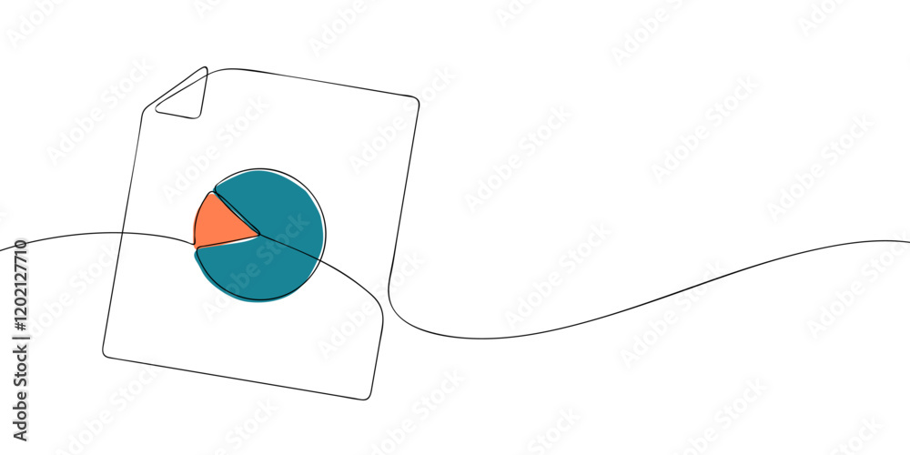 Poster a single line drawing of a diagram file. continuous line pie chart icon in color. one line icon grap