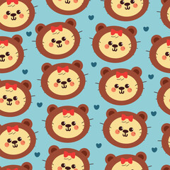 seamless pattern cute cartoon cat inside bear costume. cute animal pattern for wallpaper, background and gift wrap paper