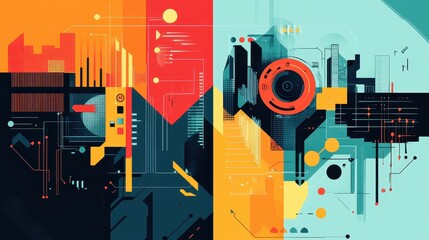 business analytics flat design side view futuristic theme cartoon drawing Split-complementary color scheme