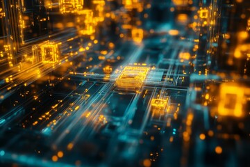 Obraz premium Abstract Digital Circuitry Glowing Orange and Teal