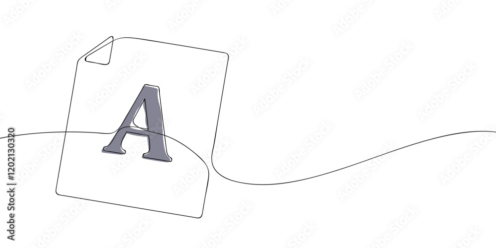 Poster a single line drawing of a text file. continuous line text file with the letter a icon in color. one