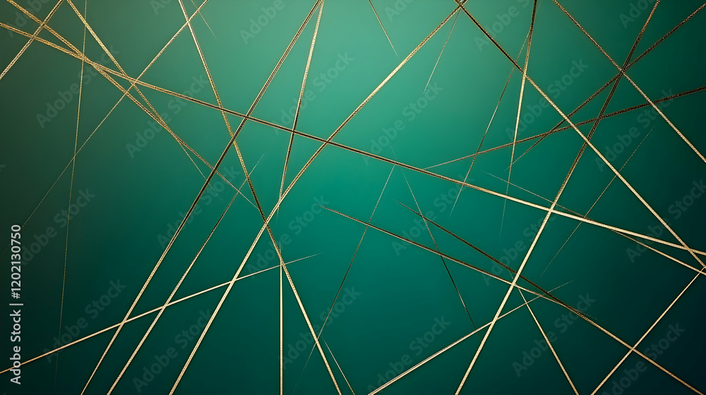 Sticker thin intersecting gold lines over a deep emerald green gradient background, forming a minimalist and