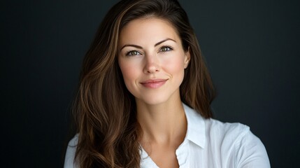 Confident businesswoman smiling on dark background