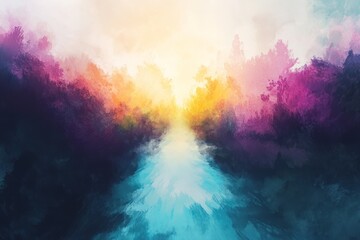 Fototapeta premium Abstract Colorful Landscape Painting With River