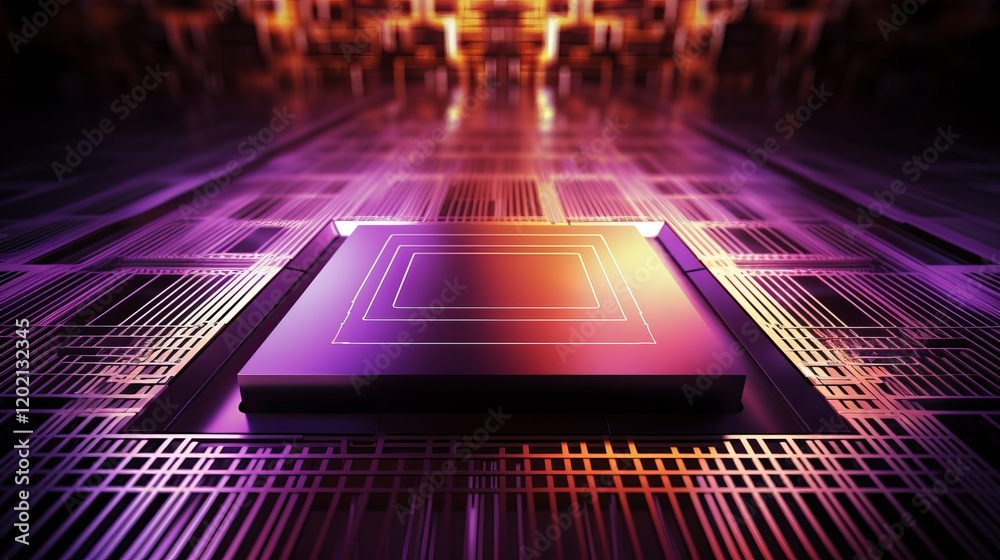 Poster exploration of a futuristic microchip on a digital circuit background. generative ai