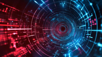 Obraz premium Abstract Tech Background with Red and Blue Circuitry Spiral