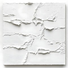 Obraz premium Abstract textured white surface with cracks and layers, emphasizing materiality and form.