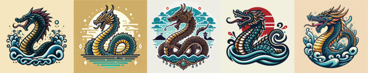 Vector collection of dragon snake mythological animals