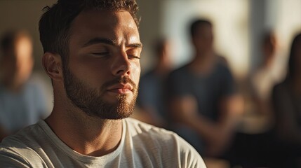 Fototapeta premium Focused individual in serene environment, embodying mindfulness