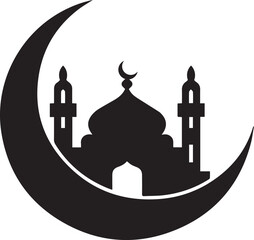 Adobe IllustFlat vector illustration of mosque and crescent silhouette logo concept. Suitable for design elements of Ramadan Kareem, Eid al-Adha, theme logos, Islamic events, and celebratrator Artwork