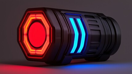 First Alert ensures safety with a siren concept. Futuristic device with glowing lights in red and blue.