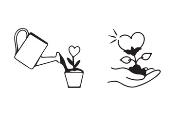 Heart-Shaped Plant Icons Representing Love and Growth.
