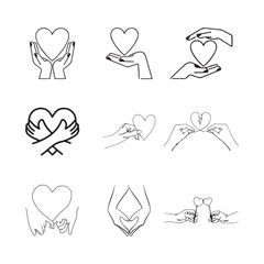 Hand Holding Heart Line Art Collection for Love and Care Concepts.