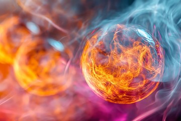 Fototapeta premium Fiery Orb Enveloped in Swirling Smoke and Light