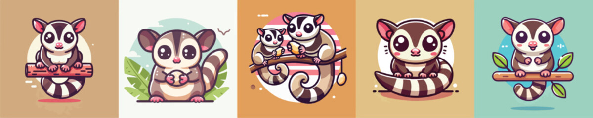 Vector collection of cute little ferrets