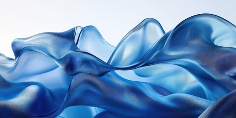 Obraz premium Abstract flowing blue fabric with soft waves creating a serene and calming atmosphere, ideal for backgrounds, textures, or artistic designs showcasing elegance and fluidity.