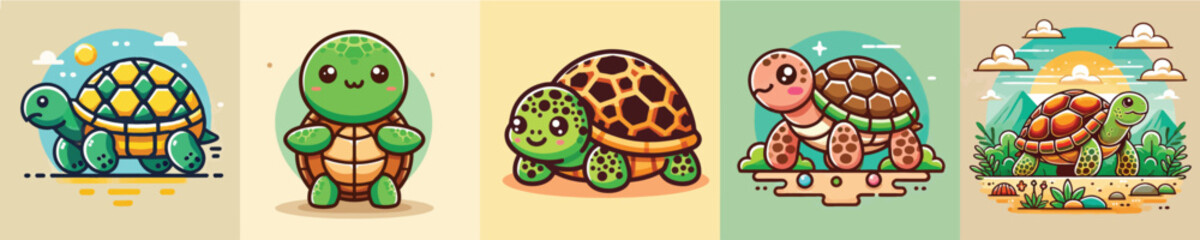Vector collection of cute little turtles