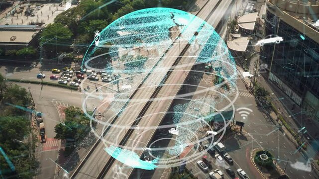 Smart transport technology alteration concept for future road traffic control . Virtual intelligent system makes driving information analysis to connect data of vehicle on city street for driver .