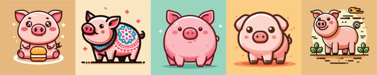 Vector collection of cute pigs