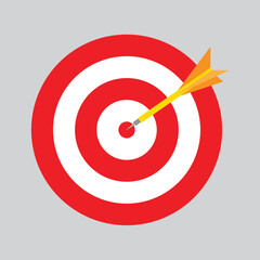 Red round target with a dart in a center, front view.  Vector illustration