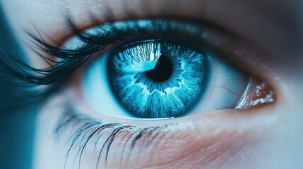 Fototapeta premium Close-Up of Blue Human Eye with Detailed Iris Patterns in High Resolution, Featuring Vivid Colors and Sharp Focus for Medical and Artistic Purposes