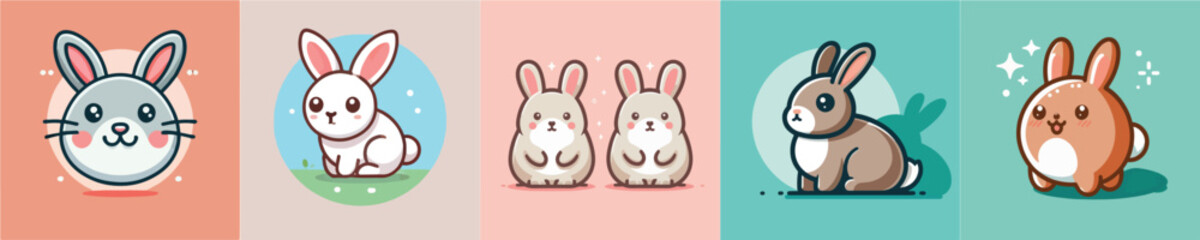 Vector collection of cute little rabbits