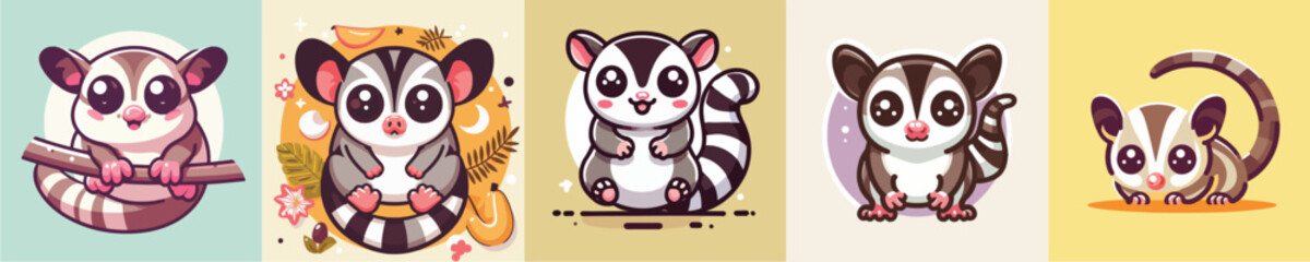 Vector collection of cute little ferrets