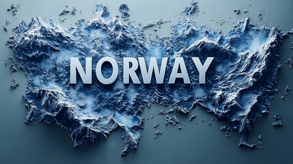 Artistic 3D Map of Norway with Highlighted Mountains