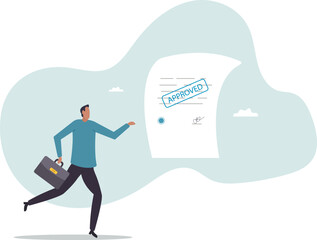 paperwork approval with rubber stamp and signature sign, request accept or legal certified document .business concept.flat character.