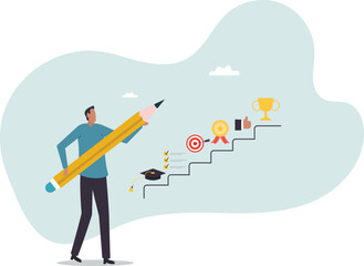 Career planning, step to develop plan and growth career opportunity, professional achievement or business success .business concept.flat character.
