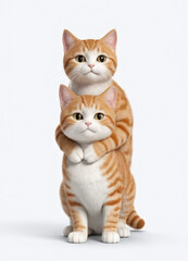 Cute two cats carrying each other, one on top and one on the bottom, isolated on a white background, perfect for adorable pet-themed designs and creative illustrations