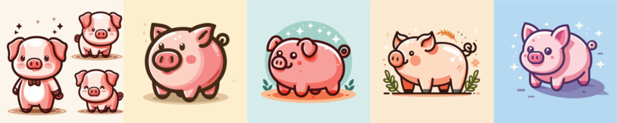 Vector collection of cute pigs
