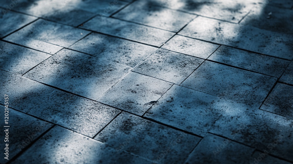 Poster sunlight casting shadows on textured stone pavement