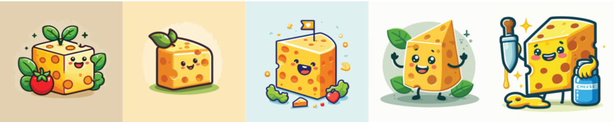 Collection of cheese animation vectors