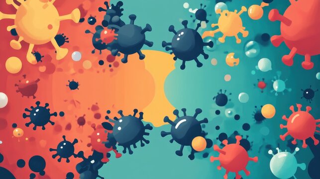 Contagion flat design top view pandemic awareness theme animation Split-complementary color scheme. 