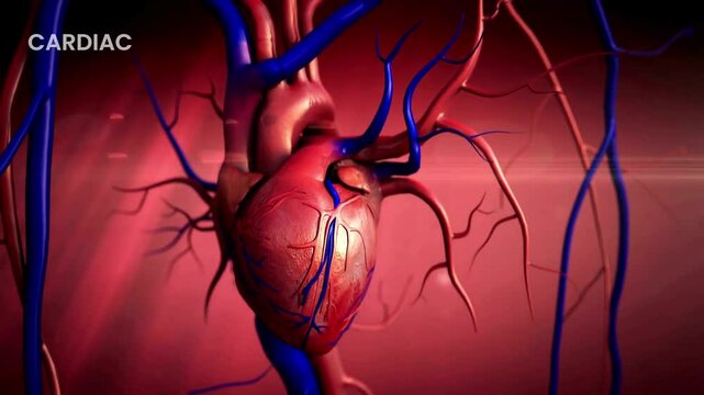 The video showcases the human heart's anatomy and function in detail, illustrating blood circulation and heartbeat processes. Perfect for medical education, healthcare presentations or biology project