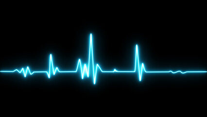 Neon ekg heartbeat icon. Heart beat pulse electrocardiogram rhythm on black background.