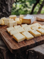 Wooden Cutting Board with Cheese