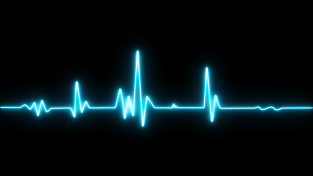 Neon ekg heartbeat icon. Heart beat pulse electrocardiogram rhythm on black background.