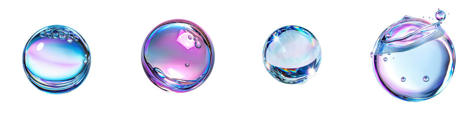 Colorful Soap Bubbles with Reflections and Water Droplets in Sequence