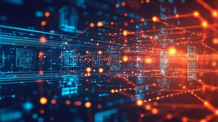 Fototapeta premium Abstract Tech Background with Digital Network and Data Flow