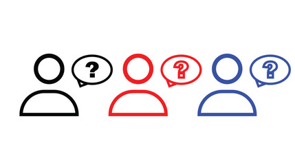  user icons with question mark speech bubbles on white background 