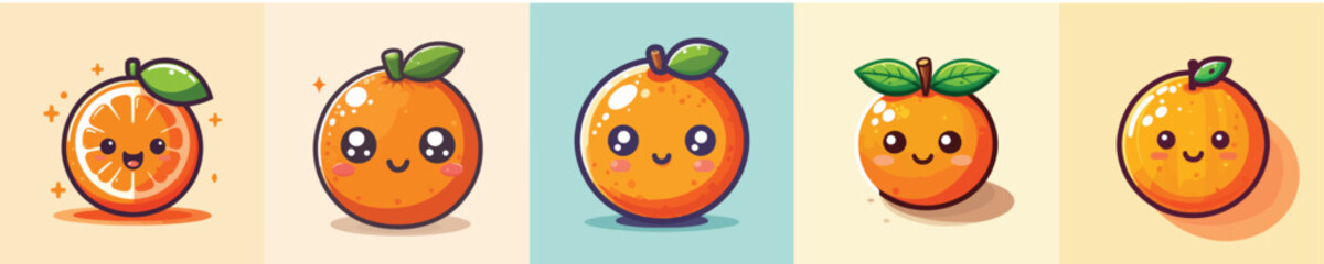 Fototapeta premium Collection of animated vectors of orange fruit