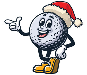 Golf Ball wearing a christmas hat,     Cartoon Character Mascot Illustration Vector Clip-art Hand-drawn Logo Design