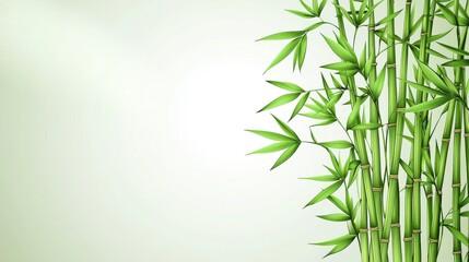 Naklejka premium Lush Green Bamboo Stalks with Soft Light Background in Calm and Serene Nature Inspired Setting