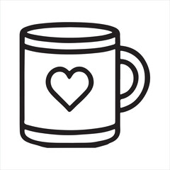 Valentine's Day Mug icon Outline silhouette on white background
