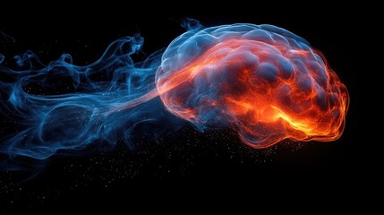 Obraz premium Dynamic Visualization of a Brain with Vibrant Blue and Orange Colors on Black Background